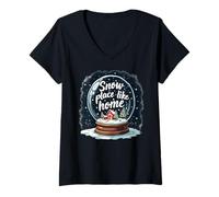 Femme Snow Place Globe de Noël Confortable pour l'hiver T-Shirt avec Col en V