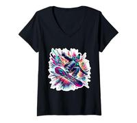 Femme Snowboard Art Snowboarder Snowboard Lover Couleurs Vives T-Shirt avec Col en V