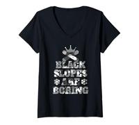 Femme Snowboard Double Pente Noire T-Shirt avec Col en V