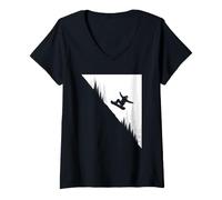 Femme Snowboarder Jumping - Amateur de Snowboard T-Shirt avec Col en V