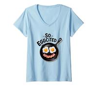 Femme So Eggcited Funny Exciting Hilarous Pun Tee T-Shirt avec Col en V