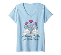 Femme So Many Books But So Little Time Rat de bibliothèque Floral T-Shirt avec Col en V
