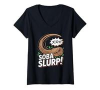 Femme Soba Slurp Pop Culture Japonaise Esthétique T-Shirt avec Col en V