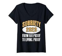Femme Sobriété 2023 De la Preuve à la Preuve Vivante Fierté T-Shirt avec Col en V