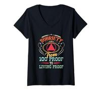 Femme Sobriété de 100 preuves à la preuve vivante anniversaire sobre T-Shirt avec Col en V