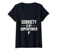 Femme Sobriety is My Superpower Alcoolique Sobre Anti-Alcool T-Shirt avec Col en V