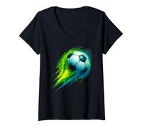 Femme Soccer Ball Colorful Effect Tie Dye Vert Jaune Bleu Football T-Shirt avec Col en V