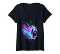 Femme Soccer Ball Dynamic Speed Light Trails T-Shirt avec Col en V