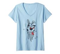 Femme Soccer Bunny Sifflet d'arbitre Cool Rabbit Football T-Shirt avec Col en V