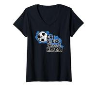 Femme Soccer Funny Eat Sleep Soccer Repeat T-Shirt avec Col en V