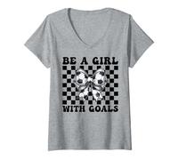 Femme Soccer Girl Sois une fille avec des objectifs T-Shirt avec Col en V