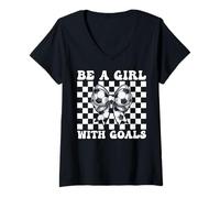 Femme Soccer Girl Sois une fille avec des objectifs T-Shirt avec Col en V