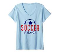 Femme Soccer Nana Vintage Soccer Grandma Support Soccer Famille T-Shirt avec Col en V