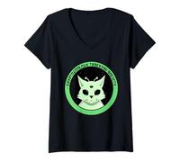 Femme Société de Suivi de la cryptozoologie Alien Cat Design T-Shirt avec Col en V