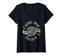 Femme Société des Mamans Rebelles T-Shirt avec Col en V