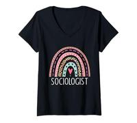 Femme Sociologue Sociologie Enseignant Graduation Rainbow T-Shirt avec Col en V