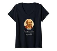 Femme Socrate a Dit « Only Wisdom is Knowing You Know Nothing » Dark T-Shirt avec Col en V