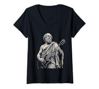Femme Socrates Philosophe Jouant de la Guitare électrique à Bascule Humour T-Shirt avec Col en V