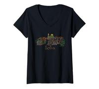 Femme Sofia Bulgarie Souvenir de Voyage Historique Ville Panorama Cadeau T-Shirt avec Col en V