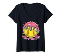 Femme Softball Drip Ice Cream Sprinkles Softball Women Kids Girls T-Shirt avec Col en V