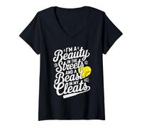 Femme Softball Girl I'm A Beauty in The Streets Beast in My Crampons T-Shirt avec Col en V
