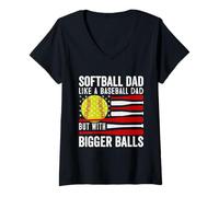 Femme Softball Love Dad Like a Baseball with Bigger Balls Softball T-Shirt avec Col en V