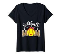 Femme Softball Lover Softball Mom of A Softball Player Girl Woman T-Shirt avec Col en V