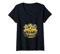 Femme Softball Mom Vibes Club Era Style T-Shirt avec Col en V