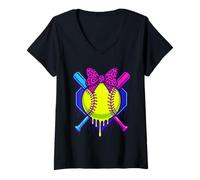 Femme Softball Player Funny Ice Cream Drip Men Women Kids T-Shirt avec Col en V