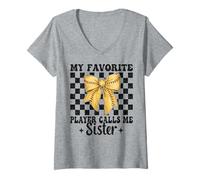 Femme Softball Sister Girl Ma joueuse préférée m'appelle sœur T-Shirt avec Col en V