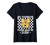 Femme Softball Sister Girl Ma joueuse préférée m'appelle sœur T-Shirt avec Col en V