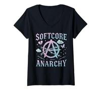 Femme Softcore Anarchy Pastel Goth Kawaii Punk Egirl Emo Fashion T-Shirt avec Col en V