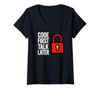 Femme Software Developer Code First Talk Later T-Shirt avec Col en V