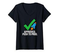 Femme Software Developer Coding Approved Push to Prod T-Shirt avec Col en V