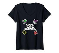Femme Software Engineer Introvert Code Cats Silence T-Shirt avec Col en V