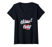 Femme Soif Piège Lèvres Désir T-Shirt avec Col en V