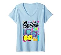 Femme Soirée années 80 Vintage Quatre-Vingt rétro années 80 T-Shirt avec Col en V