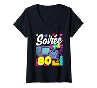 Femme Soirée années 80 Vintage Quatre-Vingt rétro années 80 T-Shirt avec Col en V