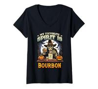Femme Soirée costumée d'halloween My Favorite Spirit is Bourbon Lover T-Shirt avec Col en V