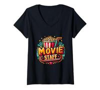 Femme Soirée de fête du personnel du film Derrière la scène Awesomeness Popcorn T-Shirt avec Col en V