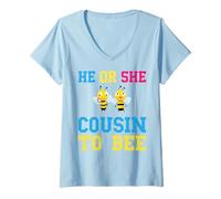 Femme Soirée de révélation de genre entre son cousin et son cousin T-Shirt avec Col en V