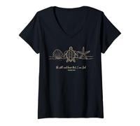 Femme Sois Calme et sache Que Je suis Dieu Ocean Bible Scripture Beach T-Shirt avec Col en V