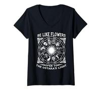 Femme Sois comme des Fleurs Ouvertes à la lumière du Printemps païen d'Ostara T-Shirt avec Col en V