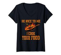 Femme Sois Gentil avec Moi, Je Cuisine Ton Chef T-Shirt avec Col en V