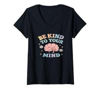 Femme Sois Gentil avec Ton Esprit, Joli Cerveau et cœur T-Shirt avec Col en V