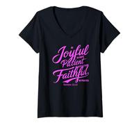 Femme Sois Joyeux dans l'espérance, fidèle dans la prière, patiente, Prière Romaine T-Shirt avec Col en V