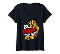 Femme Sois Plus Fort Que tes Excuses en Forme de Lion T-Shirt avec Col en V