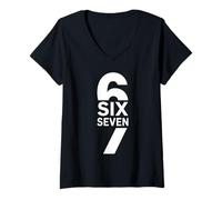 Femme Soixante Sept Minimaliste Six Seven Typographie Anniversaire T-Shirt avec Col en V