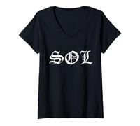Femme Sol Old English Gothic Funny Gangster Nickname Tag Solana T-Shirt avec Col en V