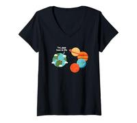 Femme Solar-System No Life Earth VS Planètes Space Galaxy Cosmos T-Shirt avec Col en V